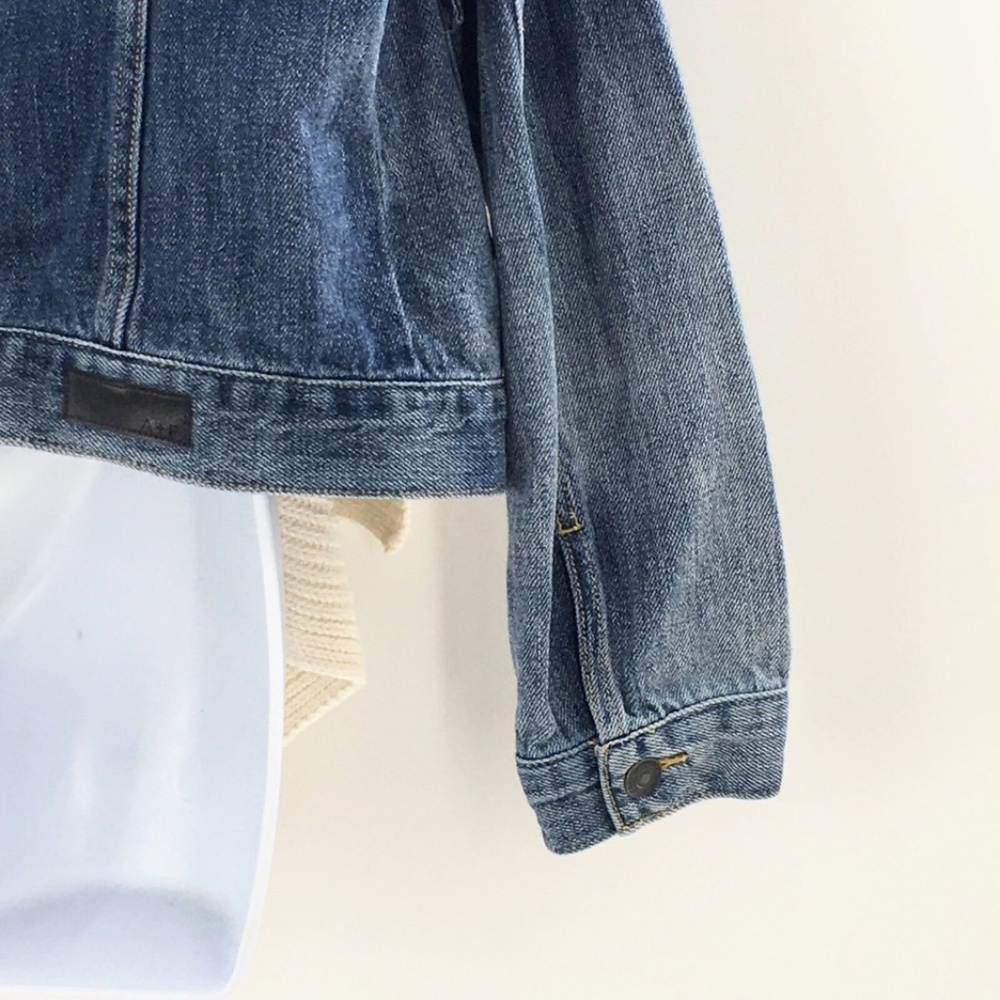 Abercrombie & Fitch Womens Denim Jacket Blue Jean Attached Sweater Scarf Sz M - Picture 7 of 11